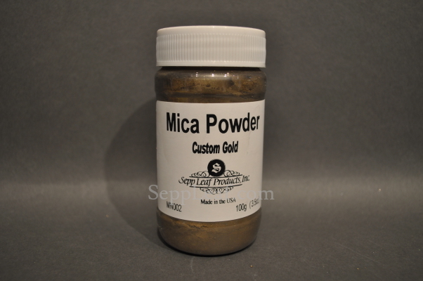 Sepp Gilding Workshop: Custom Gold Mica Powder, 3.5oz clear plastic jar @ seppleaf.com